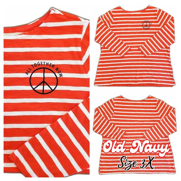 Old Navy Tops - Old Navy Women Long Sleeve Striped Tee Reddish Orange & White Size 3X